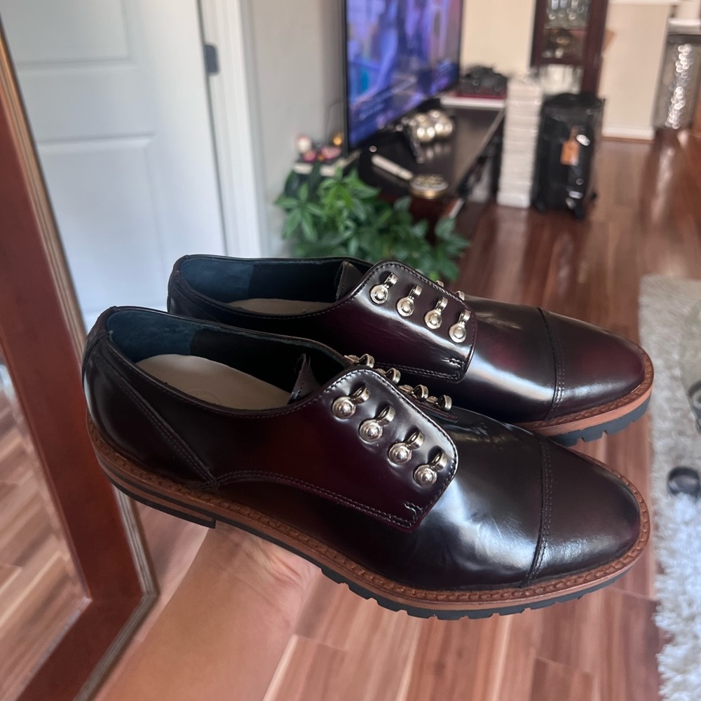 NEW Massimo Dutti Oxblood Red Leather Lace-Up Loafer Shoes Size 38